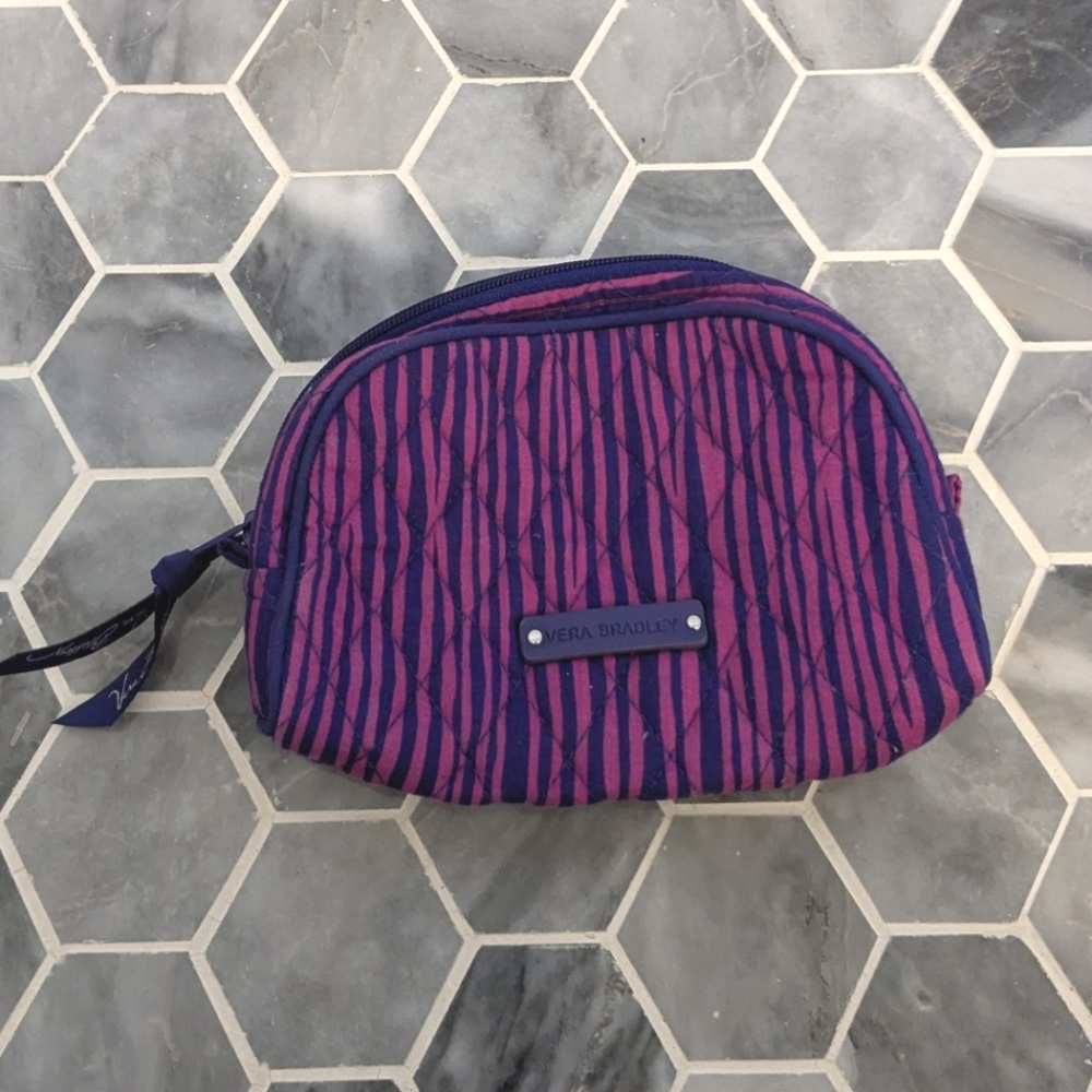 Vera Bradley Pink and Blue Printed Quilted Cosmetic Makeup Travel Bag Small